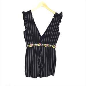 Foxiedox Navy Floral Embroidered Ruffle Romper Size Small NWT